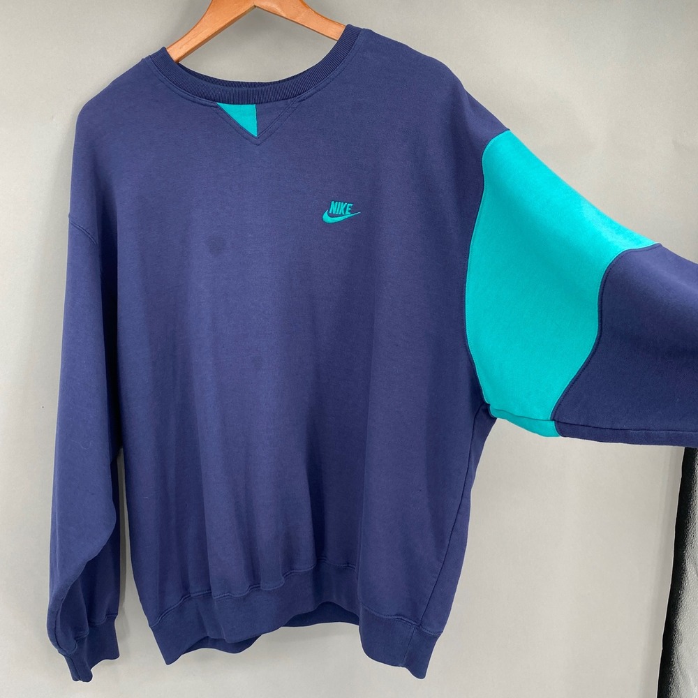 Nike Vintage 90s Colorblock Sweatshirt Mens XL Navy Teal Crewneck Sportswear